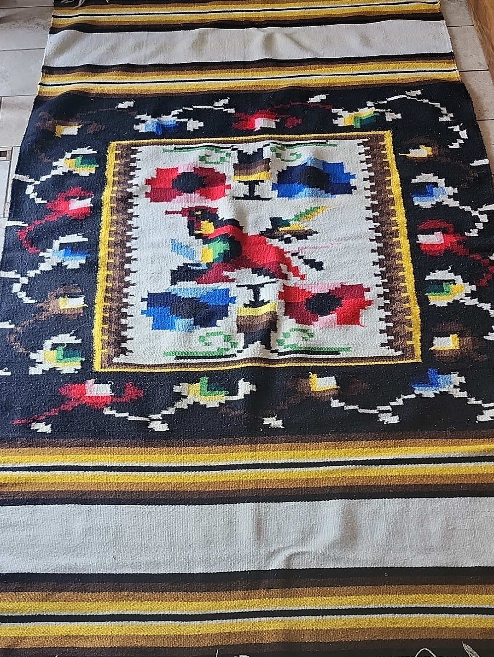 Vintage Mexican Wool Blanket Saltillo Rare Bird Design